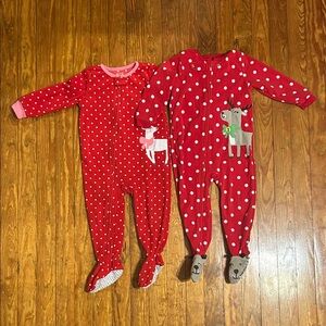 Carter's Red/White Polka Dot Footies with Animal Designs - lot of 2 girls 2T/24M